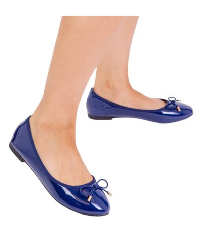 Womens/ladies tallula patent faux leather wide pumps navy Where´s That From