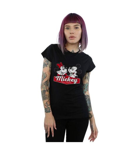 Disney T-Shirt coton 90 ans Mickie et Minnie Femme/Ladies (Noir) - UTBI48717