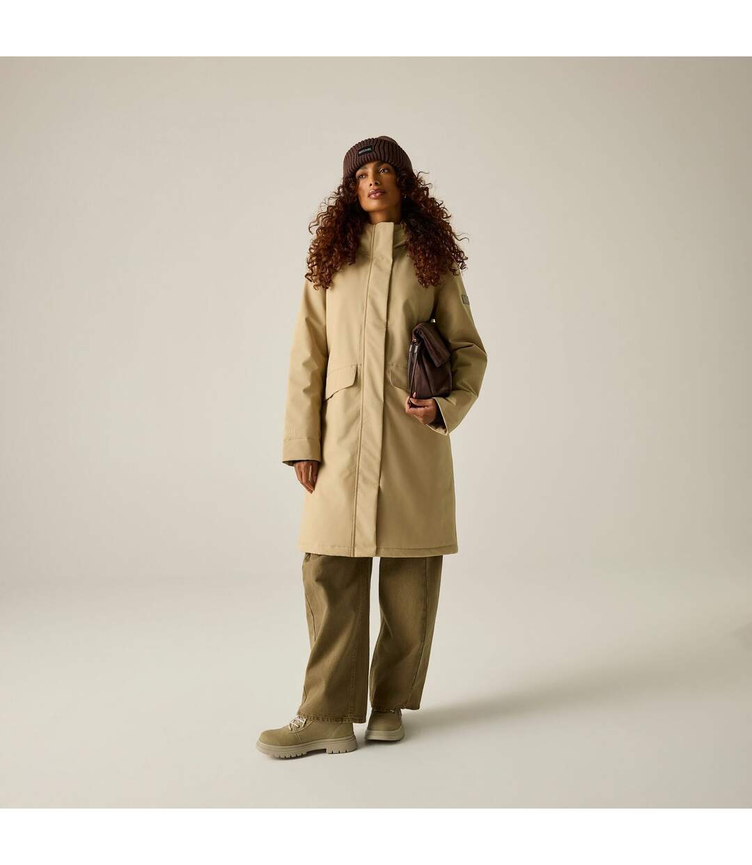 Veste Imperméable Longue Et Unie À Capuche Et Taille Ajustable Ramona Femme Beige Regatta-1