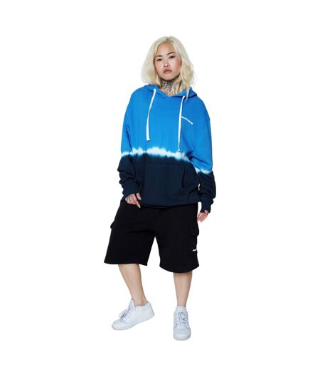 Unisex adult tie dye continu8 boxy hoodie blue/black Hype