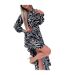 Robe Mi-longue Manches Chauve-souris Motif/style Imprimé Zèbre Femme Noir Blanc AX Paris-3
