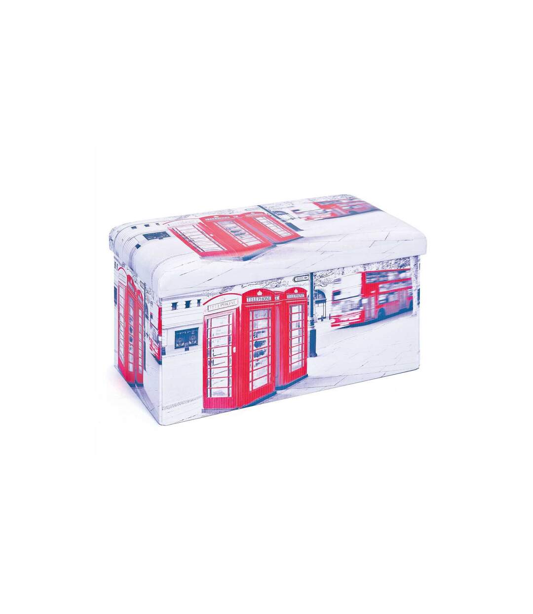 Boîte de Rangement Pliable London 76cm Blanc & Rouge-1