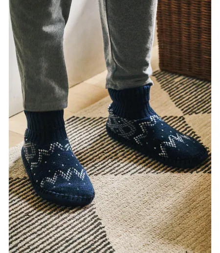 Isotoner Chaussettes d'intérieur homme maille jacquard, picots antidérapants