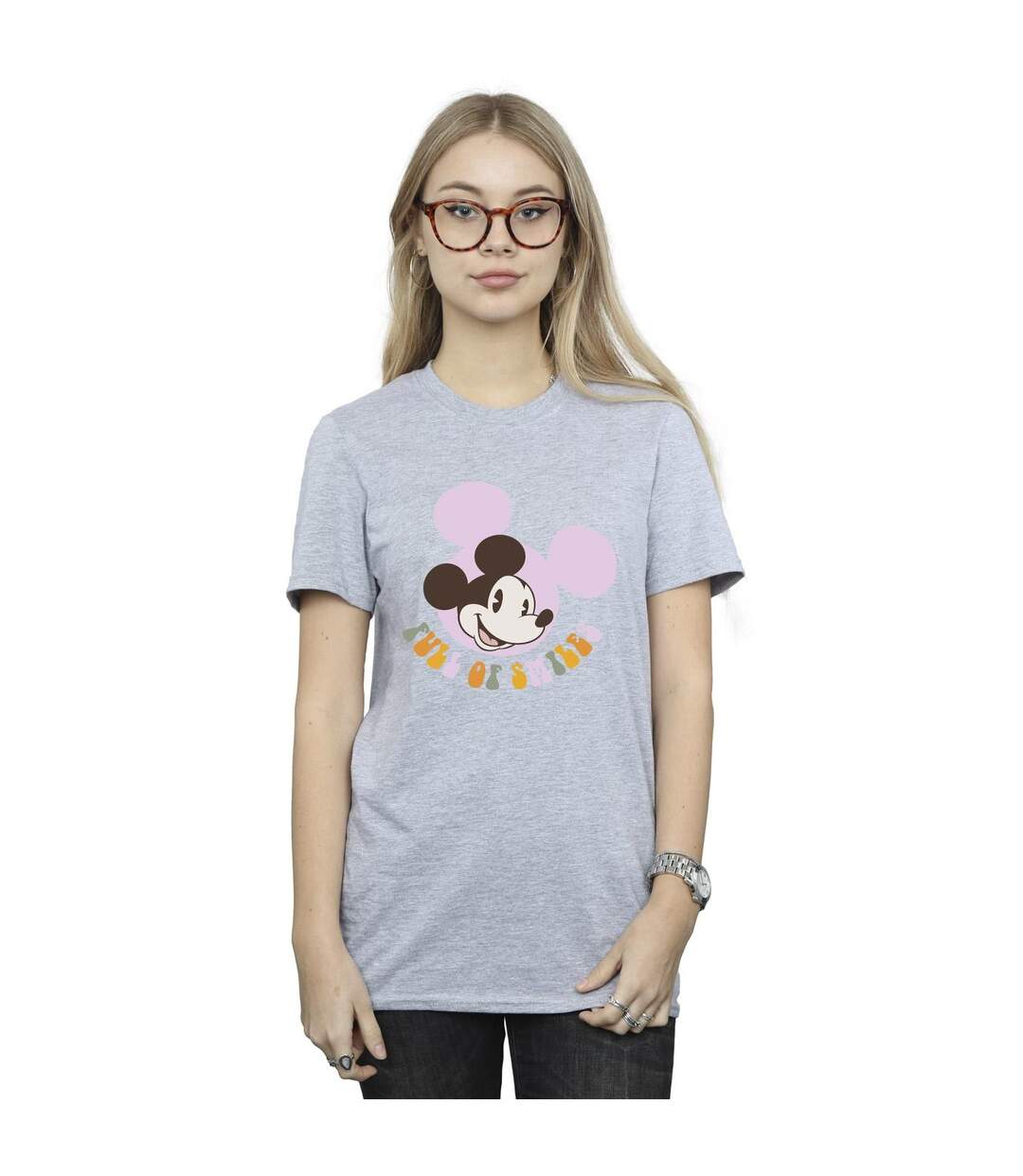 Disney Womens/Ladies Mickey Mouse Full Of Smiles Cotton Boyfriend T-Shirt (Gris sportif) - UTBI38965-2