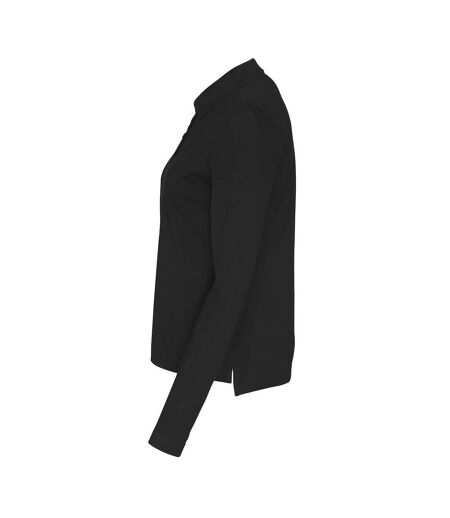 Womens/ladies pique long-sleeved polo shirt black Cottover