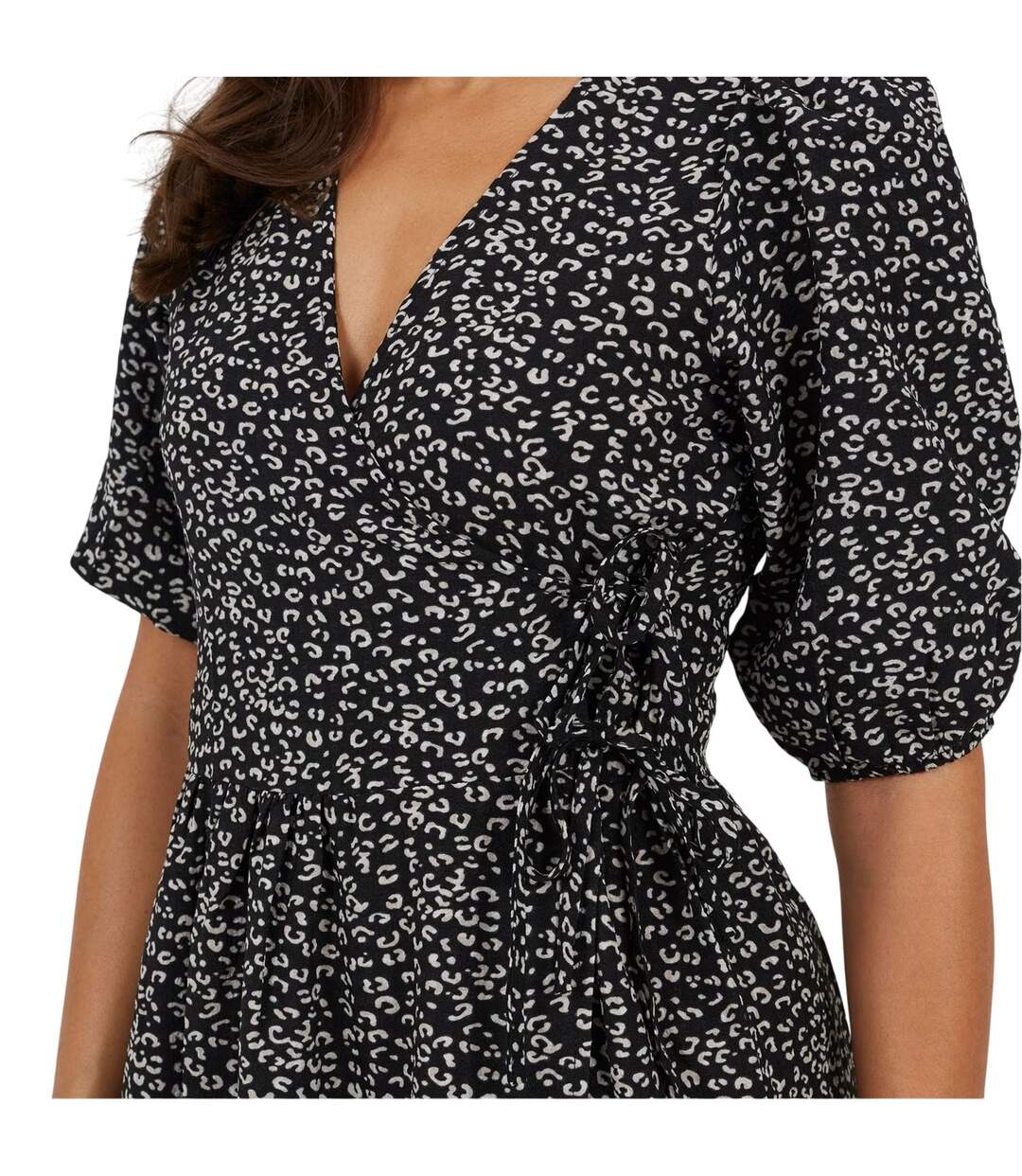 Robe Portefeuille Motif/style Fleurs Femme Noir Blanc Brave Soul-4