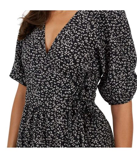 Robe Portefeuille Motif/style Fleurs Femme Noir Blanc Brave Soul