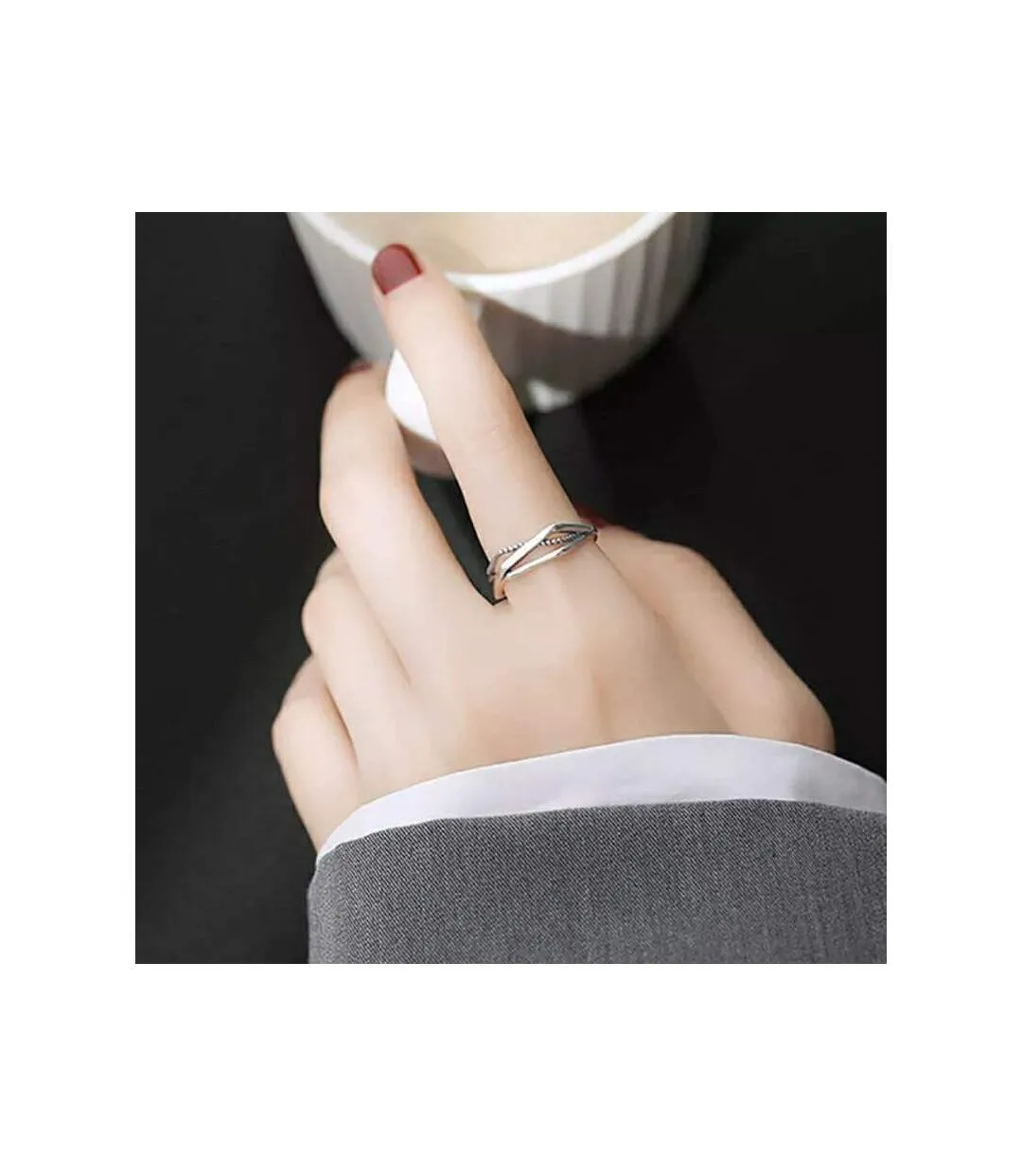 925 Sterling Silver Geometric Hexagon Stackable Slim Band Ring-2
