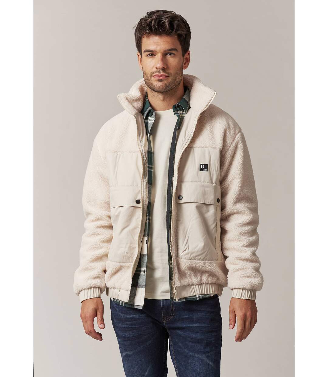 Veste casual bimatière en sherpa et imitation fourrure pour homme COSMO-2