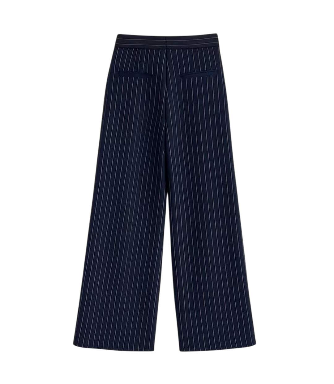 Womens/ladies Pinstripe Wide Leg Trousers Navy I Saw It First-2