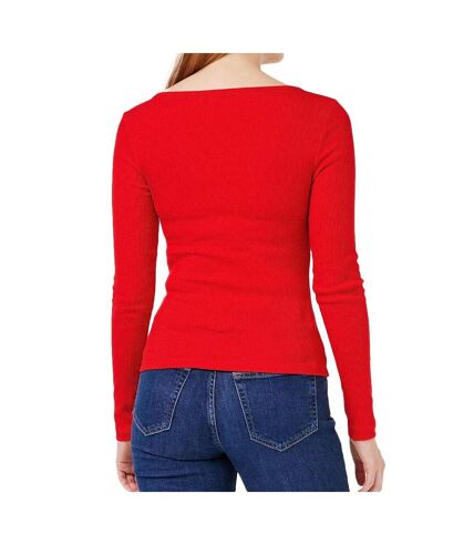 T-shirt Manches Longues Rouge Femme Tommy Hilfiger Button - S