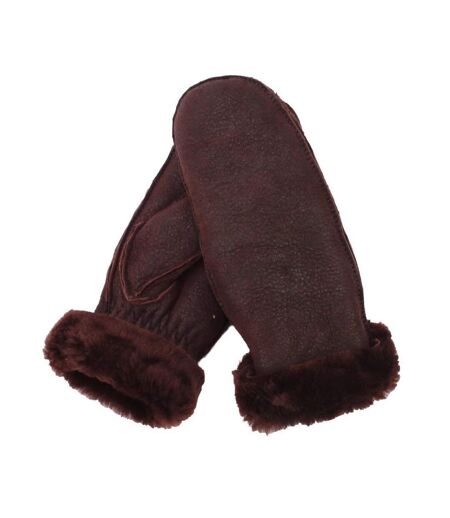 Womens/ladies sheepskin mittens berry Eastern Counties Leather