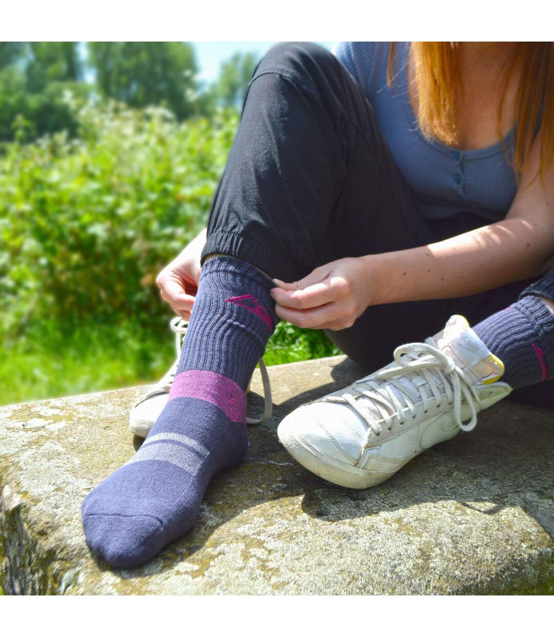 3 Paires Chaussettes de Randonnée Femme Rayées Été-5