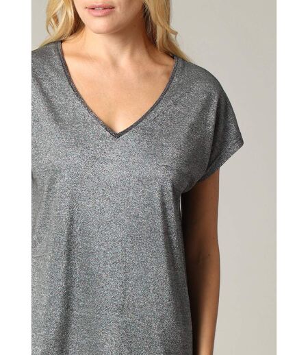 T-shirt col V légèrement loose en tissu irisé avec liseré contrasté sur l'encolure JOSSY