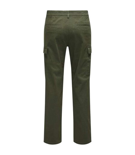 Mens Plain Straight Cargo Trousers Olive Night Only