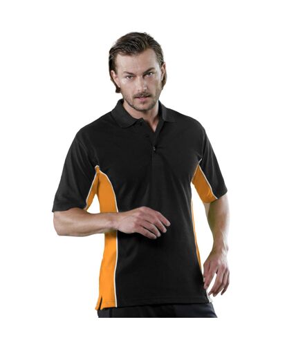 Gamegear® Mens Track Pique Short Sleeve Polo Shirt Top (Black/Orange/White)