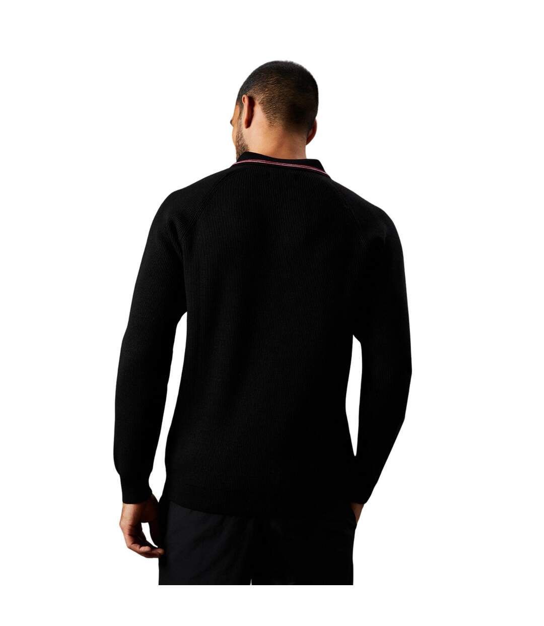 Mens fine gauge knitted long-sleeved polo shirt black Burton-2
