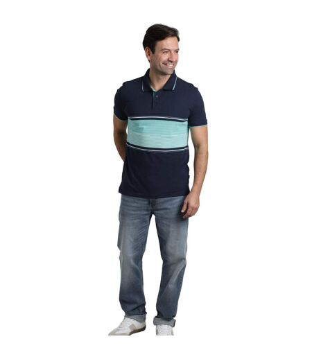 Mens sunbury striped pique organic polo shirt aquamarine Weird Fish