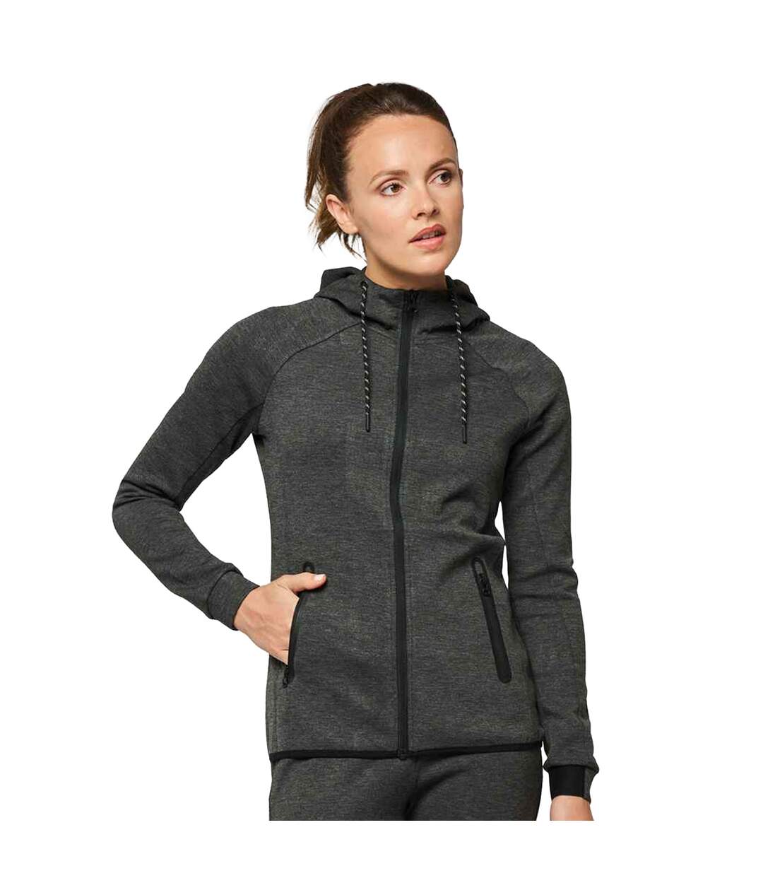 Womens/ladies performance hooded jacket deep grey heather Proact-3