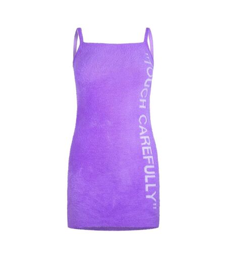 Womens/ladies Touch Carefully Fuzzy Mini Dress Violet White Off White
