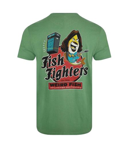 Mens fish fighters back print t-shirt artichoke green Weird Fish