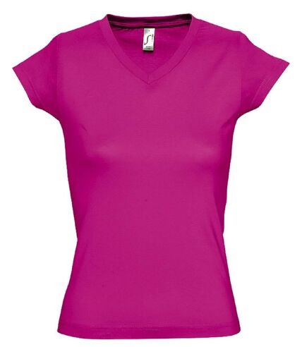 T-shirt manches courtes col V - Femme - 11388 - rose fuchsia
