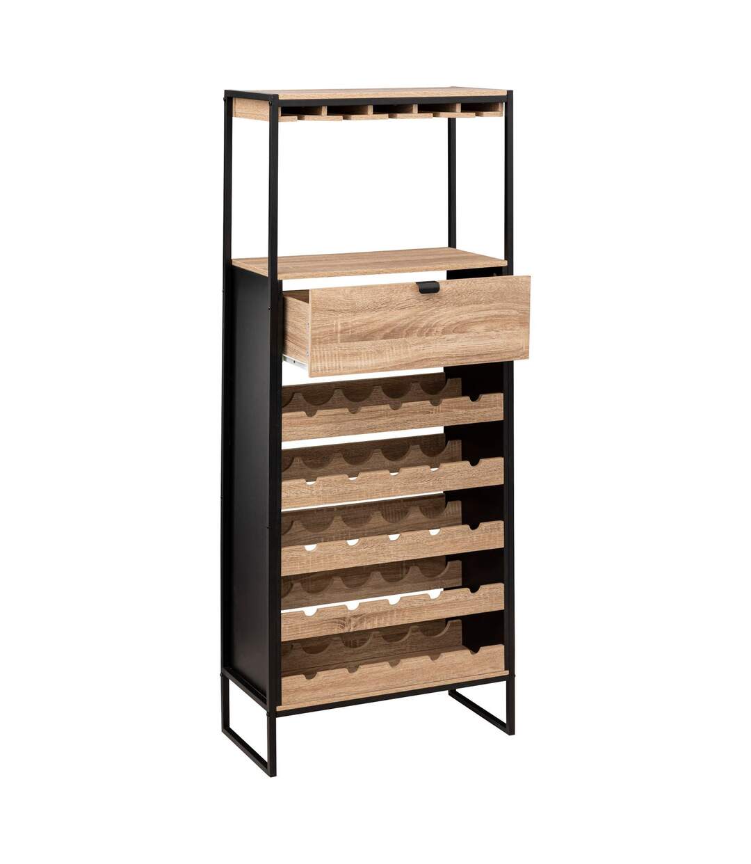 Meuble bar avec rack pour 25 bouteilles en bois ALIAJ - Noir-3