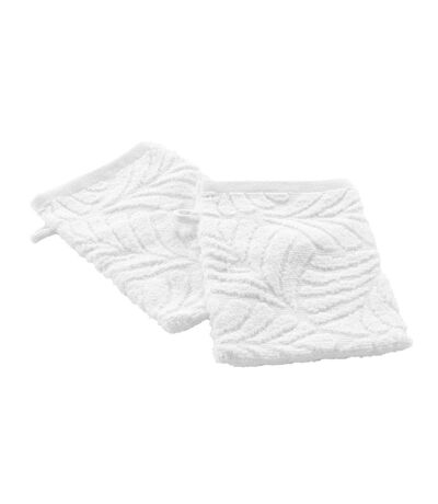 Lot de 2 gants de toilette OCALA - Eponge ciselée unie 450 g/m² - 15 x 21 cm - Blanc
