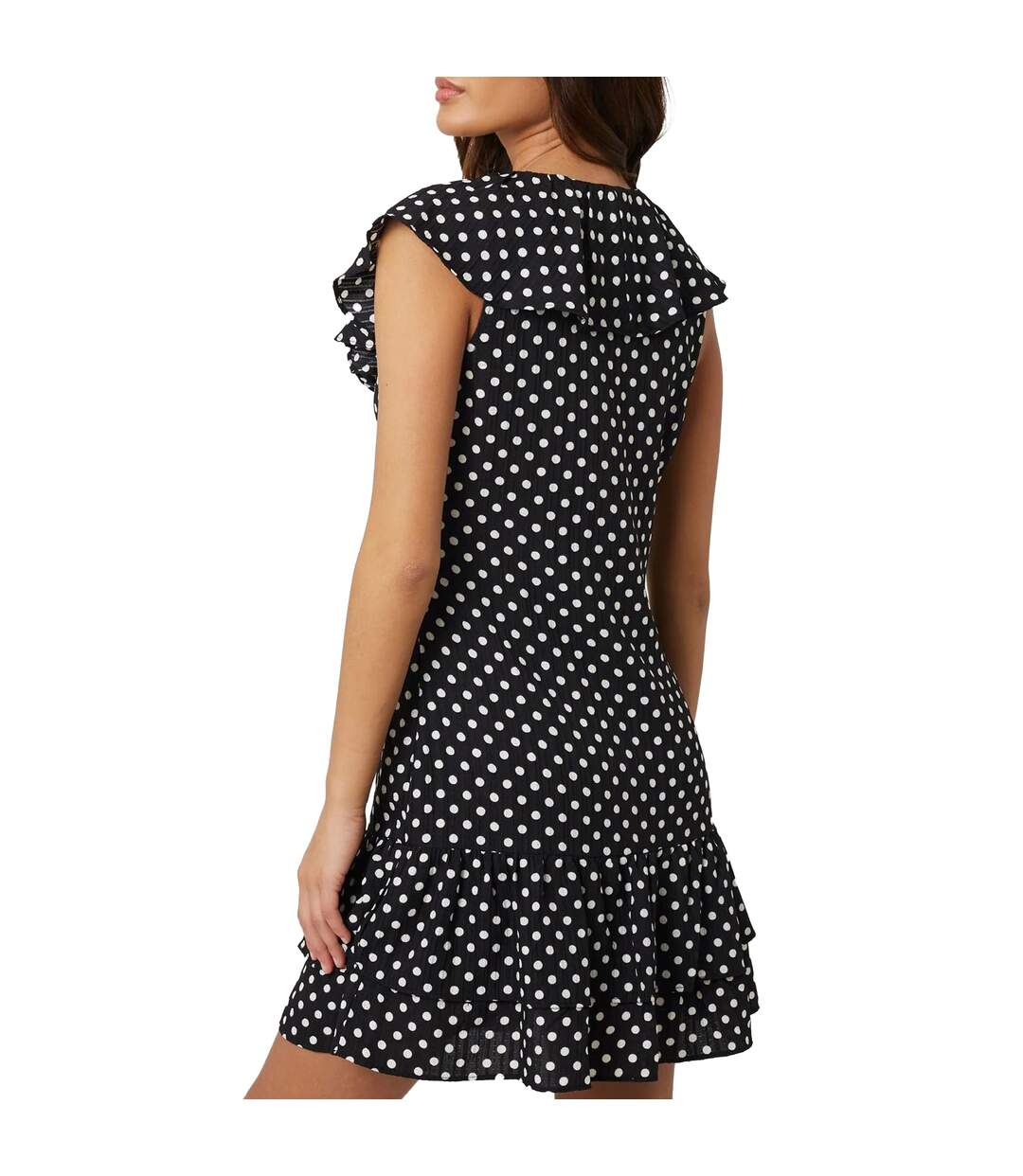 Womens/ladies Polka Dot Frill Detail Mini Dress Black Cream Brave Soul-3