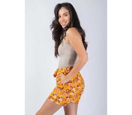 Short de plage CAURY motif fleuri jaune lumineux Coton Du Monde