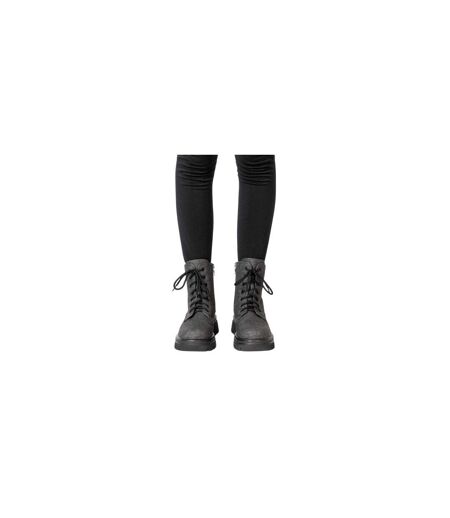 Womens/ladies Bella Low Block Heel Biker Boots Black Miso