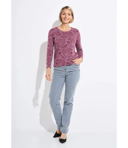T-shirt jacquard fleuri col rond