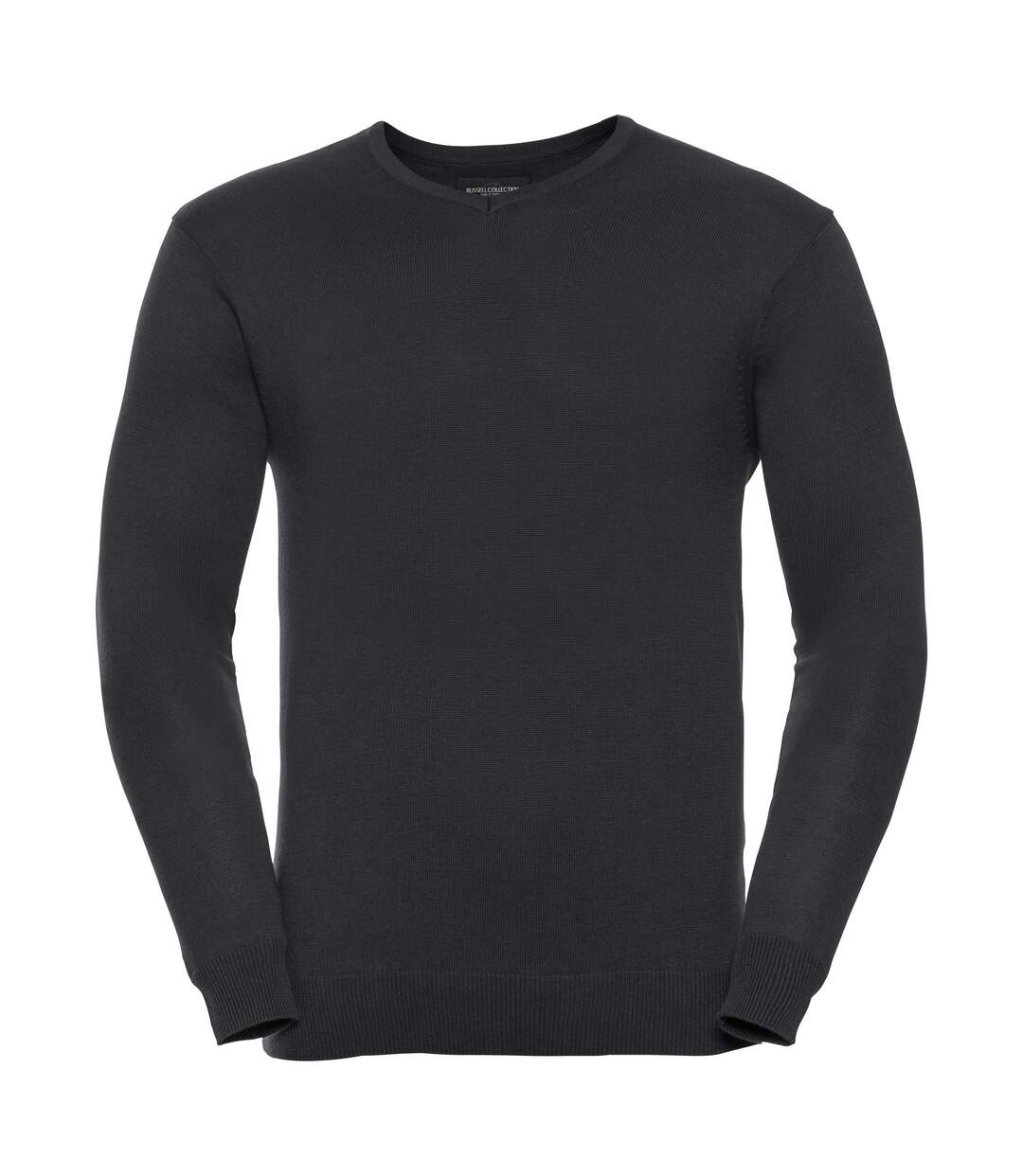 Russell Collection Mens V-Neck Knitted Pullover Sweatshirt (Black) - UTBC1012-1