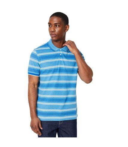 Mens multi stripe pique polo shirt blue Maine