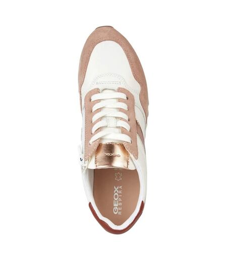 Womens/ladies Tabelya Leather Trainers Nude White Geox