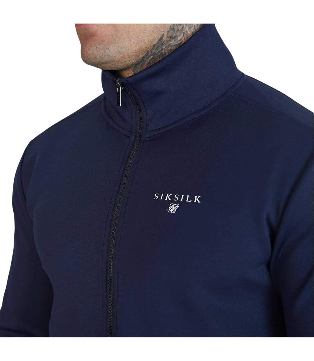 Mens Logo Funnel Neck Slim Track Top Navy SikSilk-4