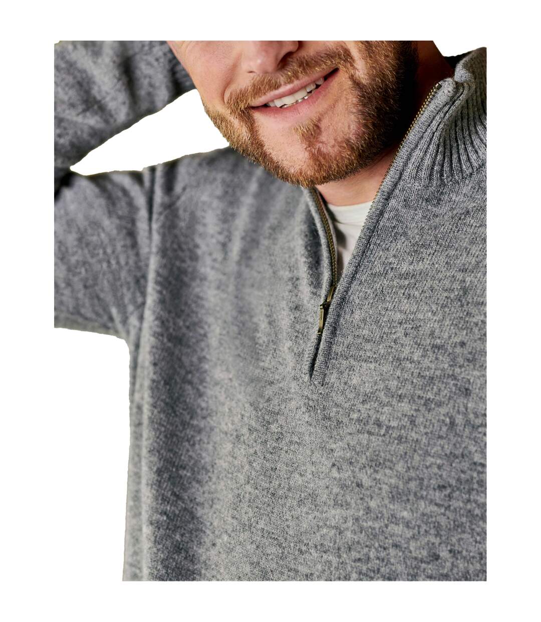 Mens Lambswool Zip Neck Jumper Grey Marl WoolOvers-3