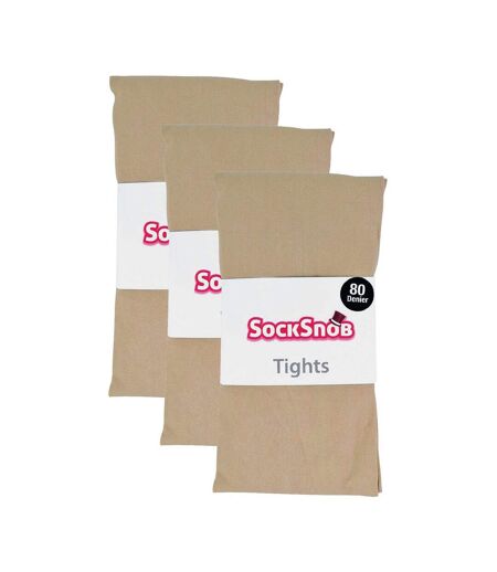 3 Pair Ladies Coloured Opaque 80 Denier Plain Block Colour Tights