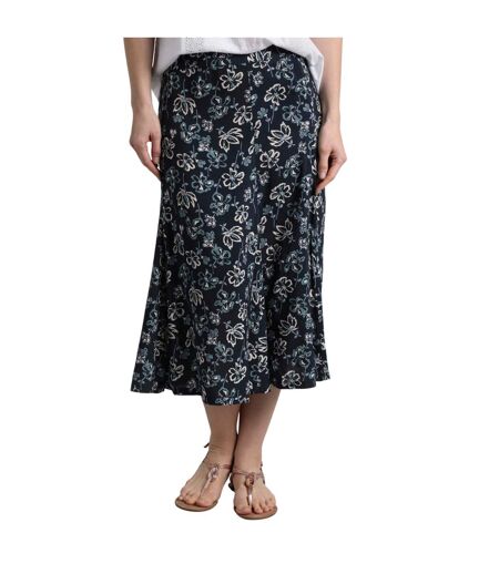 Womens/ladies tiya floral ecovero godet midi skirt black iris Weird Fish