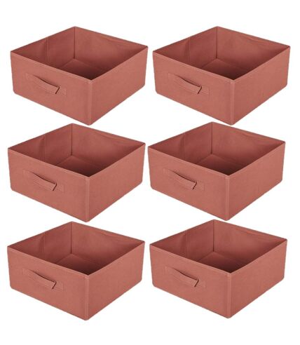 Lot de 6 boites de rangement pliables en tissus avec poignée - 30x30x15cm - Rouge Tomette
