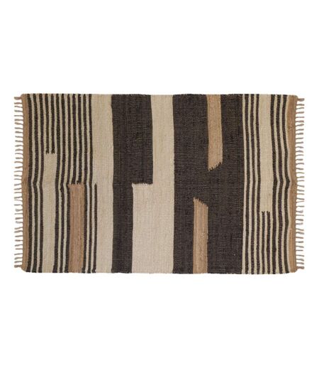 Tapis en jute naturel et coton naturel et teinté Ethnique Naturel et noir - 120 x 180 cm