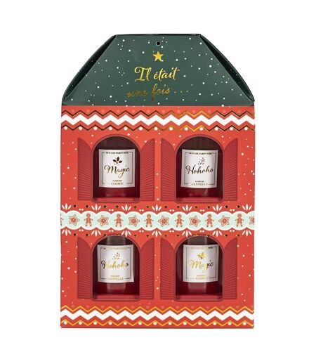 Coffret 4 Bougies Parfumées Maison Noël 18cm Rouge