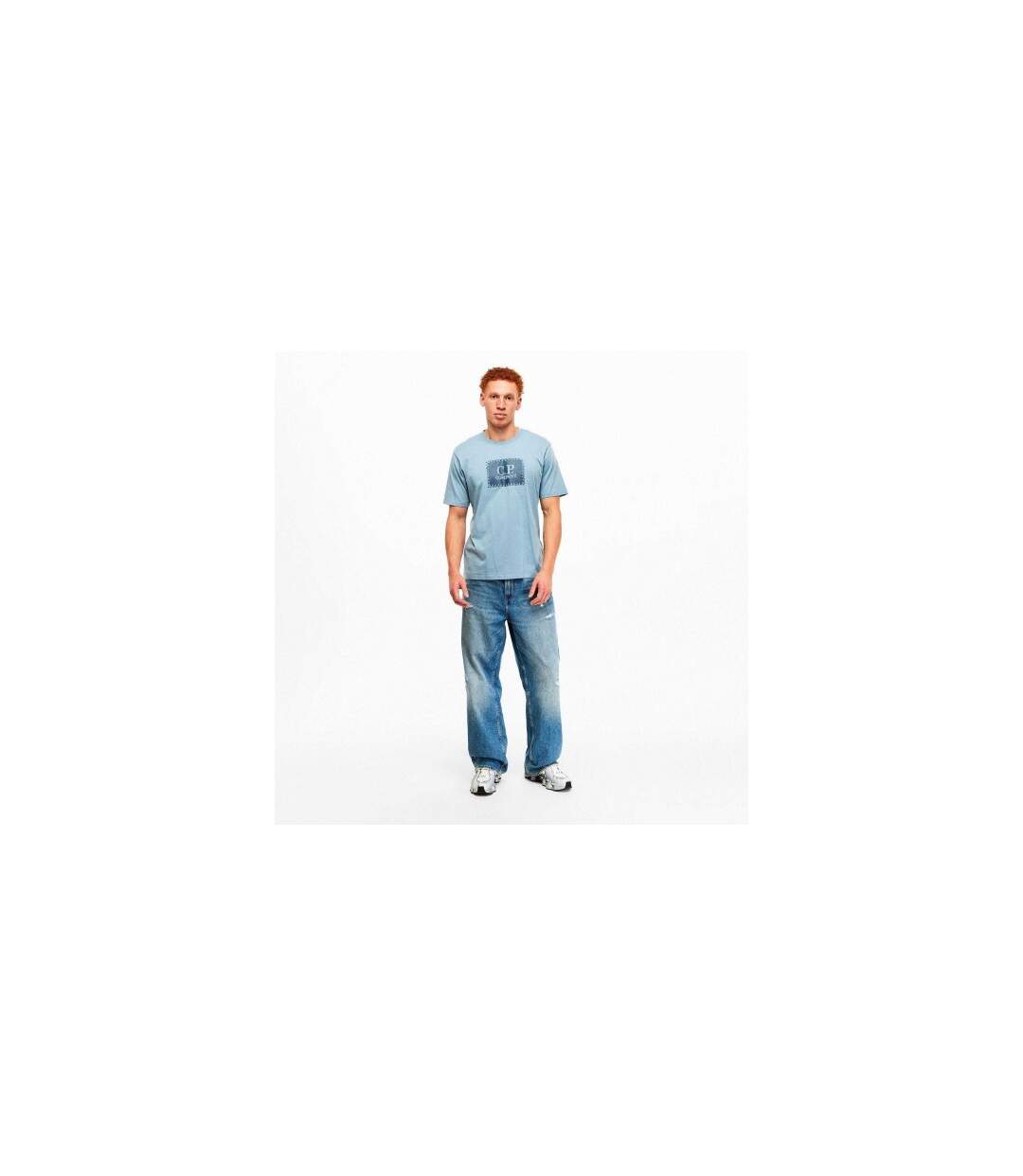 Mens Block Logo Short-sleeved T-shirt Silver Green C.P. Company-1