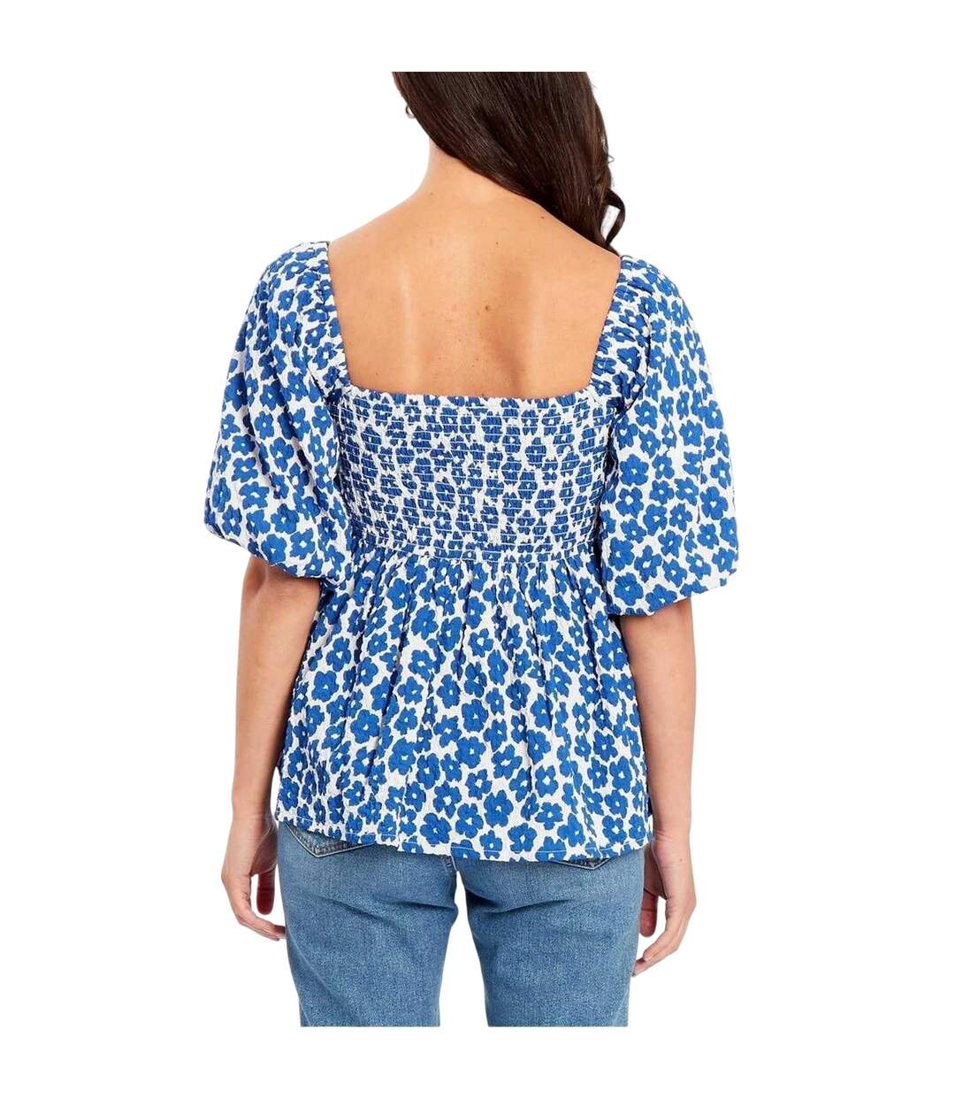 Blouse Manches Bouffantes Femme Bleu Marine Blanc Be You-3