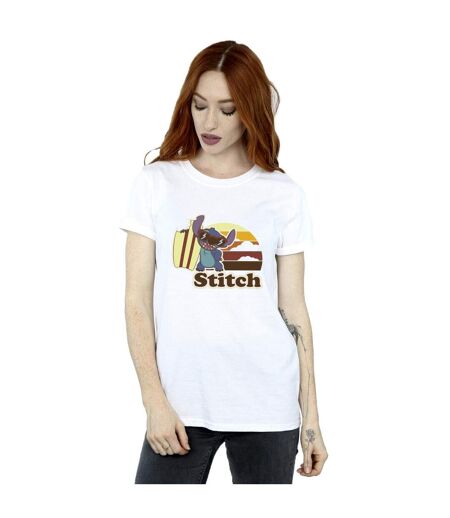 Disney Femmes/Les femmes Lilo And Stitch Bitten Surfboard Cotton Boyfriend T-Shirt (Blanc) - UTBI29760