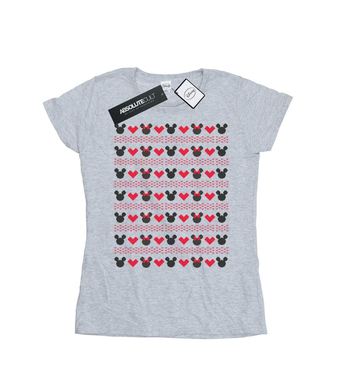 Disney Femme/Les femmes Mickey et Minnie Coeurs de Noël - T-shirt en coton (Gris sportif) - UTBI31626-1