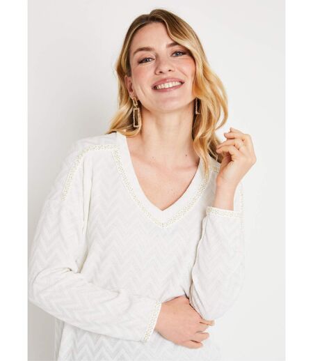 T-shirt long uni col V maille chaude