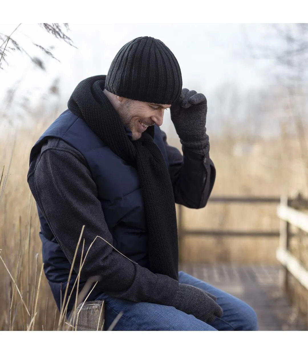 Mens Fleece Lined Thermal Hat & Glove Set for Winter-4