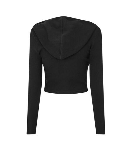 Womens/ladies Knitted Cropped Full Zip Hoodie Black Jack Wills