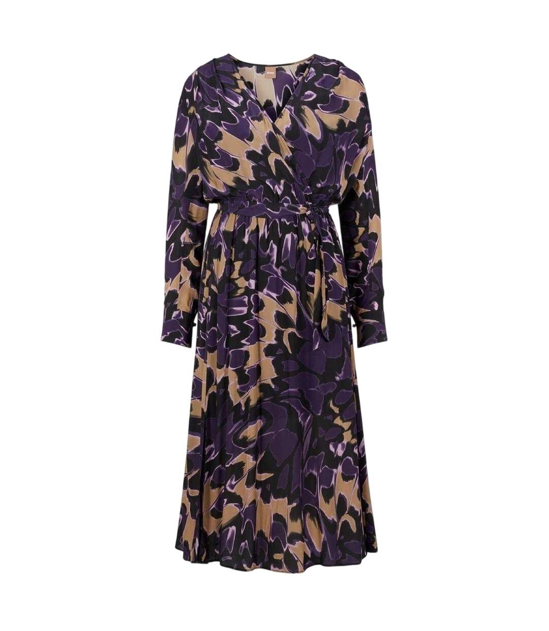 Womens/ladies Demaia V Neck Long-sleeved Midi Dress Multicoloured Boss-2